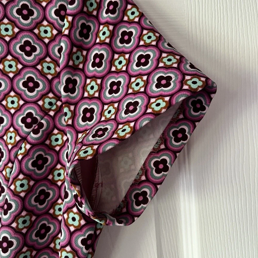 Zara Retro Print Open Back Mini Dress Pink Size Med preppy 70s mod belted barbie - Picture 6 of 16